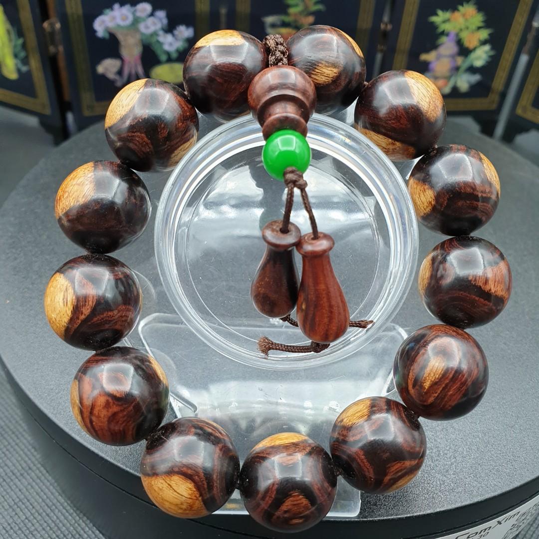 Zsyimperial 寮国花梨木 沉水对眼木纹手串17 18mm 13粒 45g 木含香味 醉石渊 新加坡马来西亚玉石风水摆件专卖