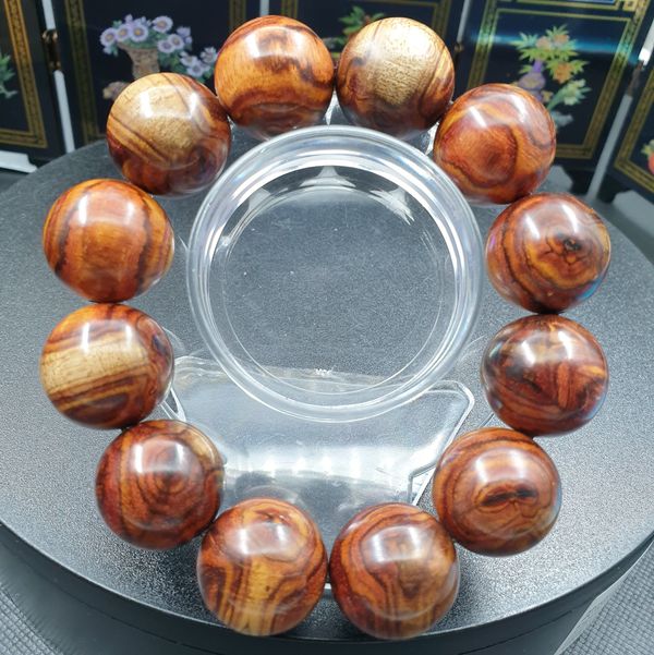 Zsyimperial 海南黄花梨木 鬼脸手串mm 12粒 44g 醉石渊 新加坡马来西亚玉石风水摆件专卖